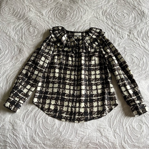 J. Crew Collection - Silk Twill Ruffle-collar Top in Plaid - Picture 4 of 11